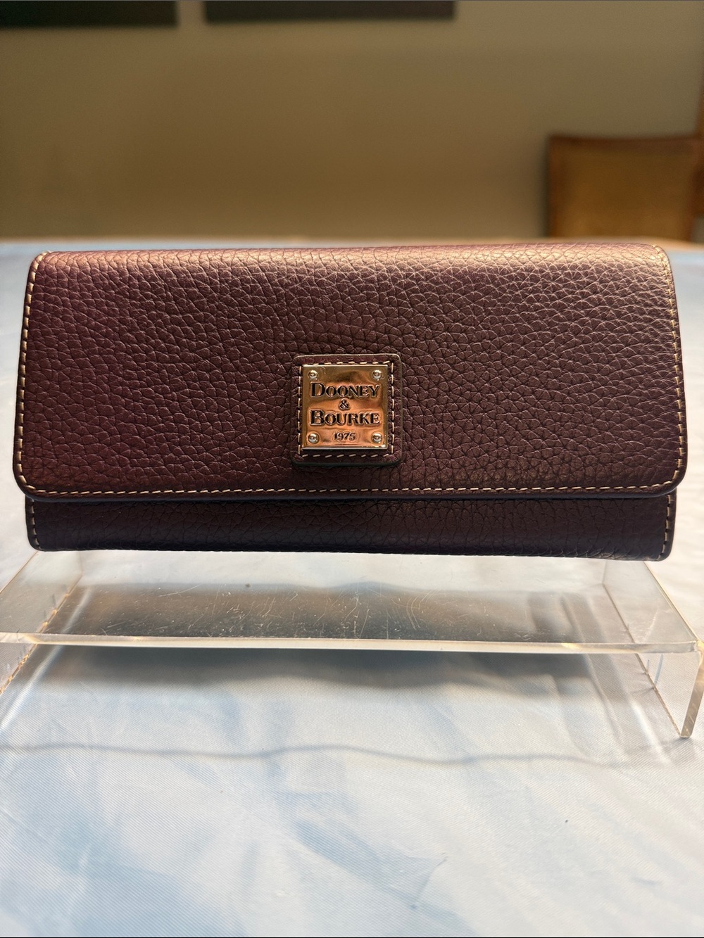 Dooney & Bourke Plum Pebbled Leather Continental Wallet with Gold Plaque NWOT